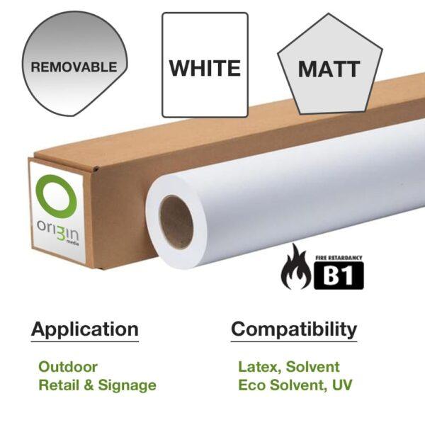Origin 54" Removable Self Adhesive White Matt Vinyl 1372mm x 50m